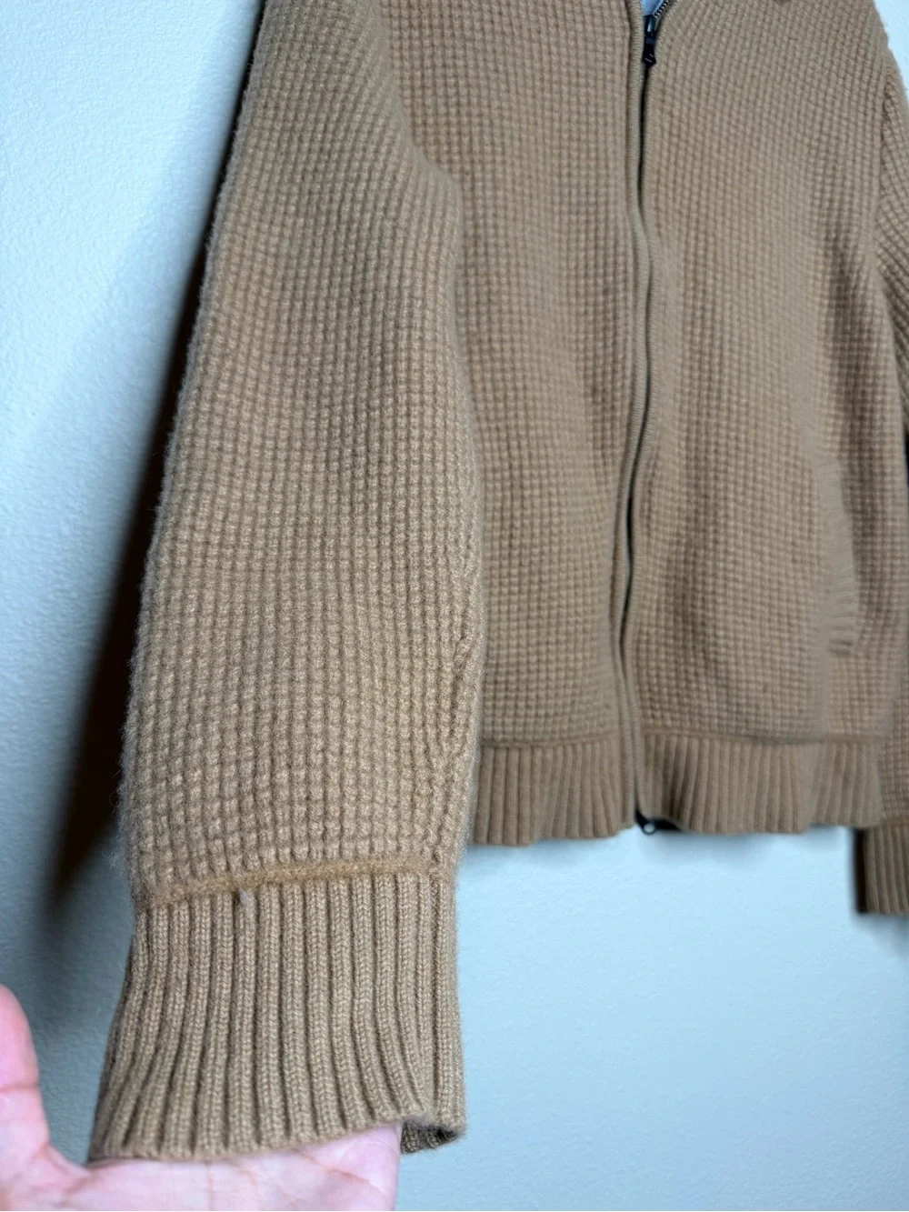 Banana Republic Men Camel Hair Wool Knit Full Zip Cardigan XL Sweater Jacket Tan